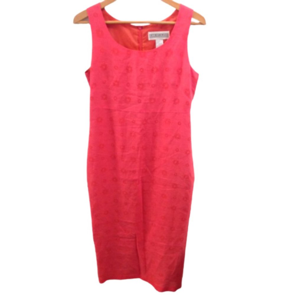 Salmon Pink Linen Blend Sleeveless Midi Dress Size 8  ---